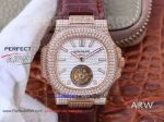 Perfect Replica Diamond Patek Philippe Nautilus Rose Gold White Dial Watch